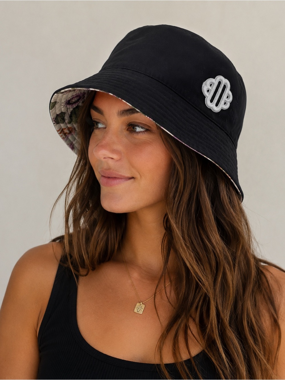 Maje Reversible Black Floral Bucket Hat